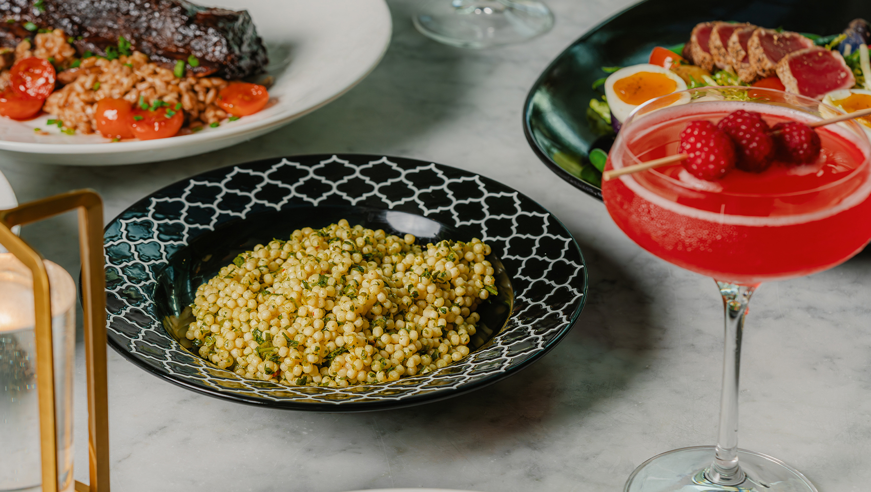 Menu items + cocktail close up