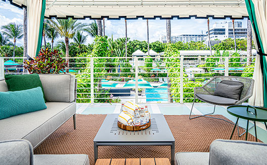 second story poolside cabana with food and beverage
